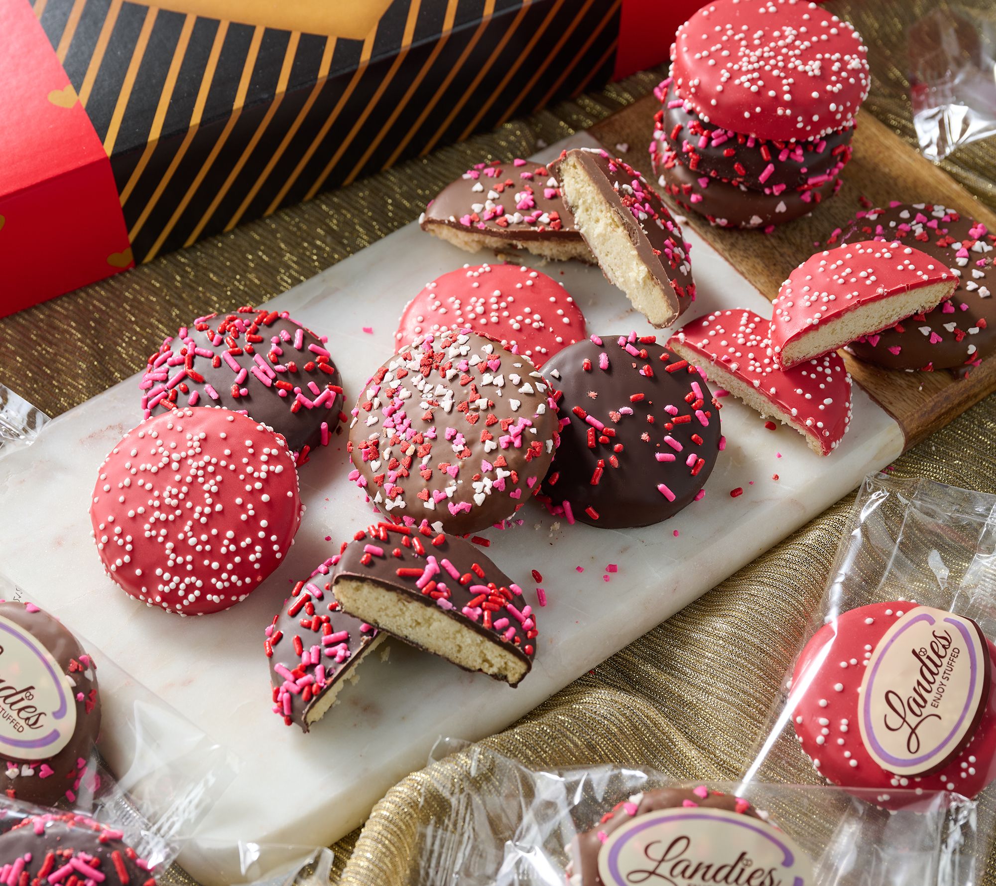 Landies Candies 18pc Valentines Dipped Shortbread Butter Cookies