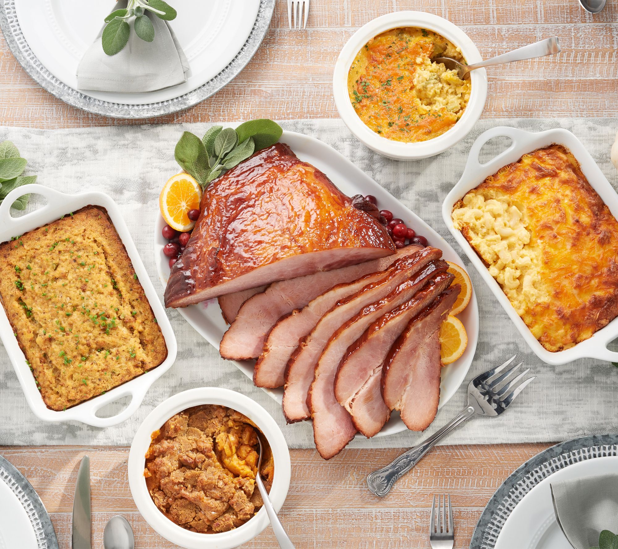 SH12/14 Corky's 5-lb Boneless Ham or Turkey w/ 8-lbs of Side Dishes
