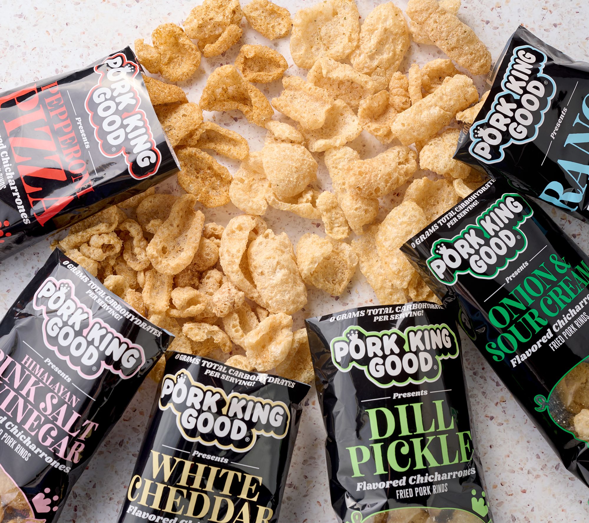 Pork King Good (6) Bags Seasoned Pork Rinds Variety Pack