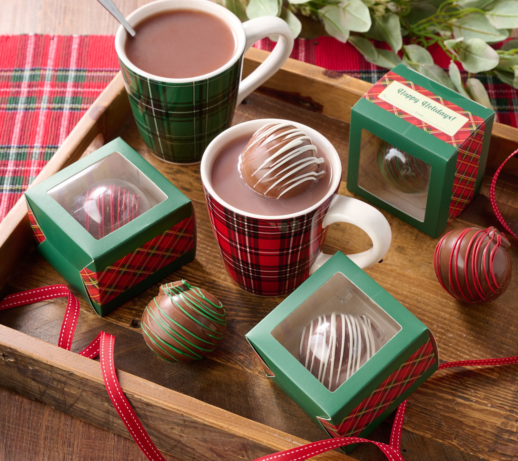 SH12/8 Chocolate Works (6) Hot cocoa Ornament Bombs w/ Gift Boxes