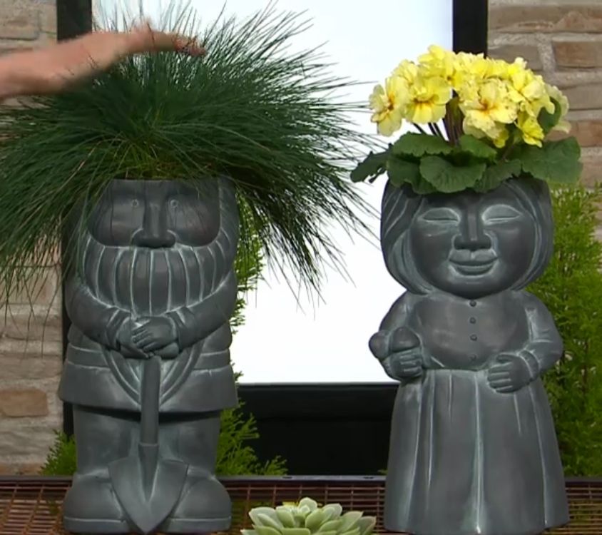 Jennings Set of (2) 13.4" Resin Faux Stone Mr & Mrs Gnome Planters