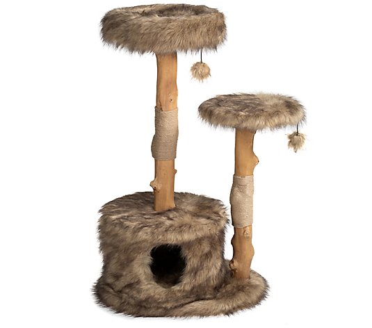 Mau Alba Two Tiered Cat Tree with Luxurious Cozy Cat Hideout
