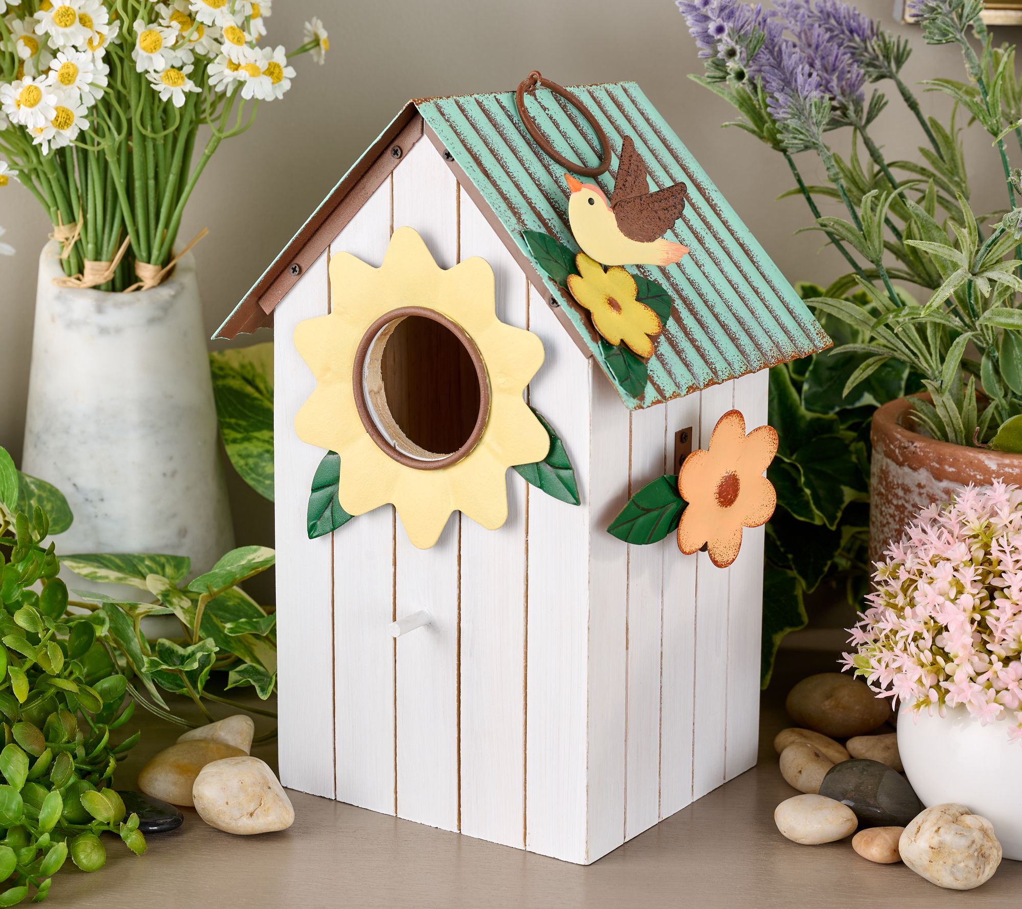 "As Is" Garden Reflections Wooden Birdhouse with Floral Accents