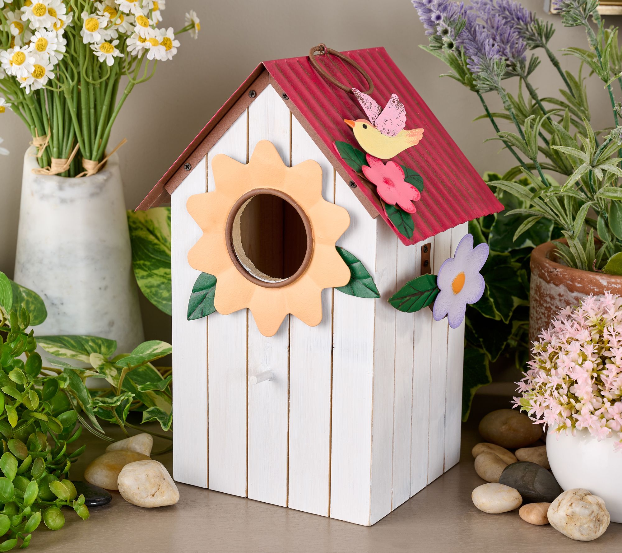 "As Is" Garden Reflections Wooden Birdhouse with Floral Accents