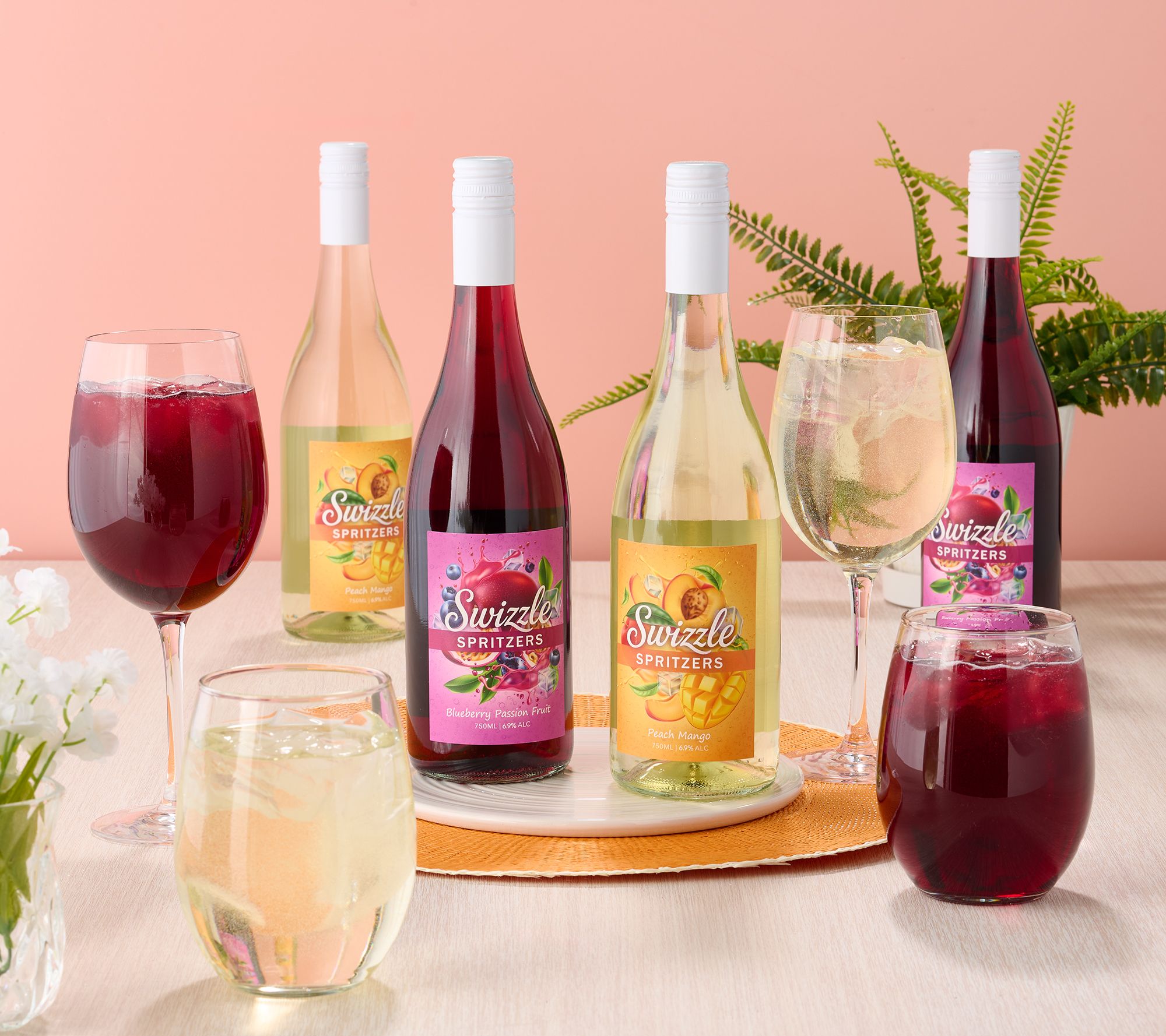 Vino Voyage (6) Bottle Swizzle Spritzer Wine Cocktail Set