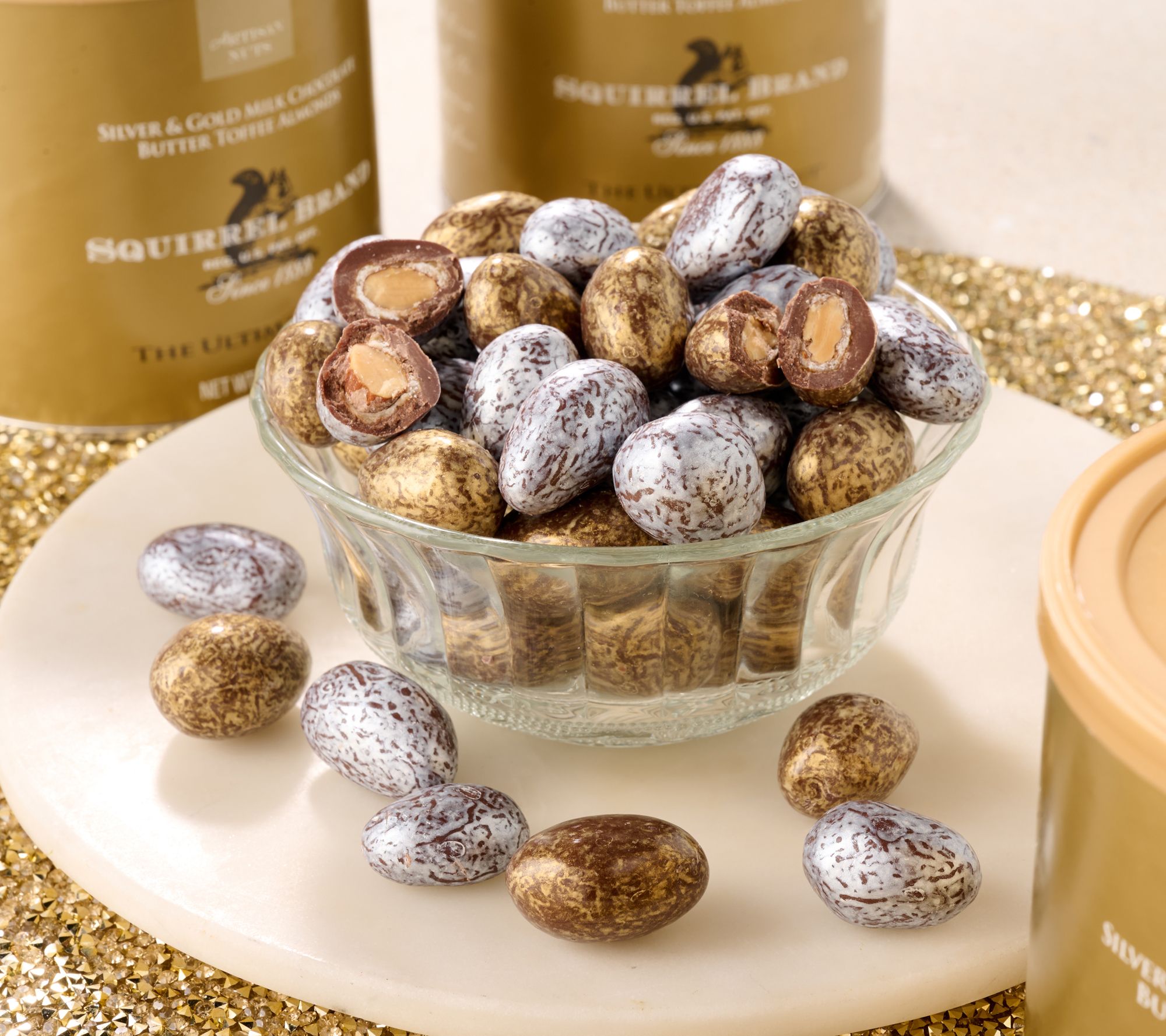 SH11/9 Squirrel Brand (3) 15-oz Silver & Gold Toffee Almonds