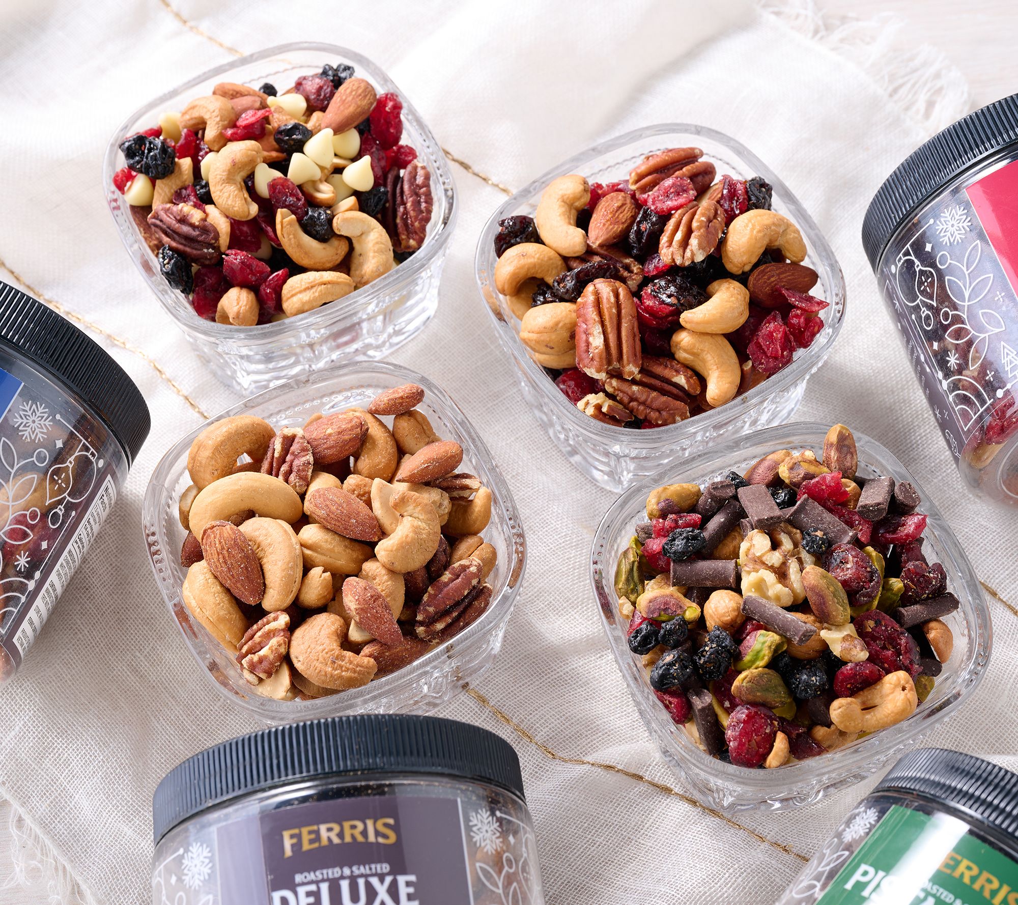SH11/9 Ferris Nut Co. (4) 8-oz Jars Holiday Fruit & Nut Mixes