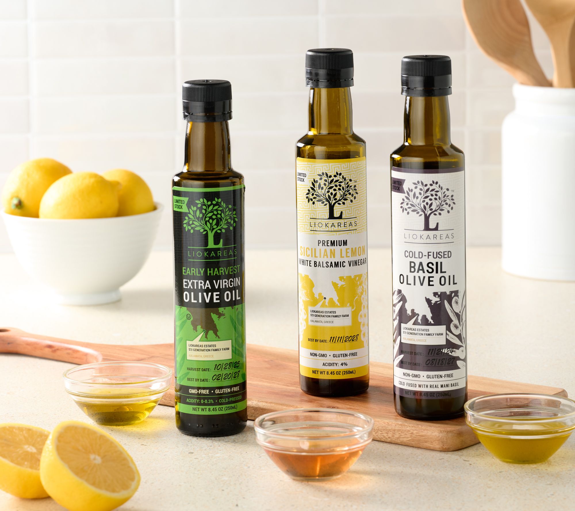 Liokareas 3 Bottle Olive Oil & Vinegar Mediterranean Essentials | QVC