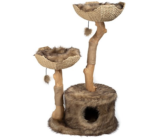 Mau Cento Two Tiered Cat Tree with Napping Baskets & Cat Cave