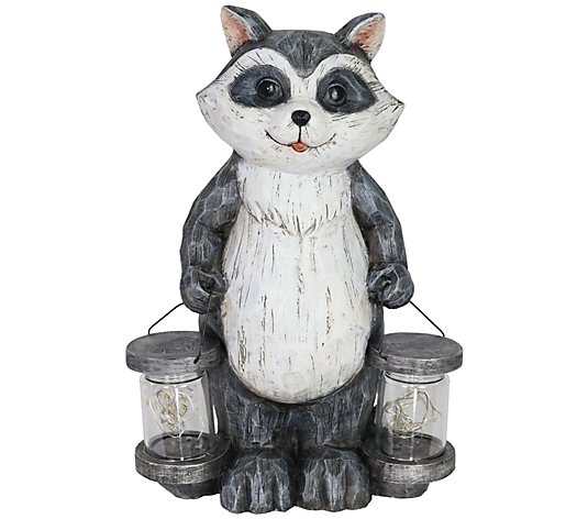 Exhart Solar Firefly Jar Raccoon Statue