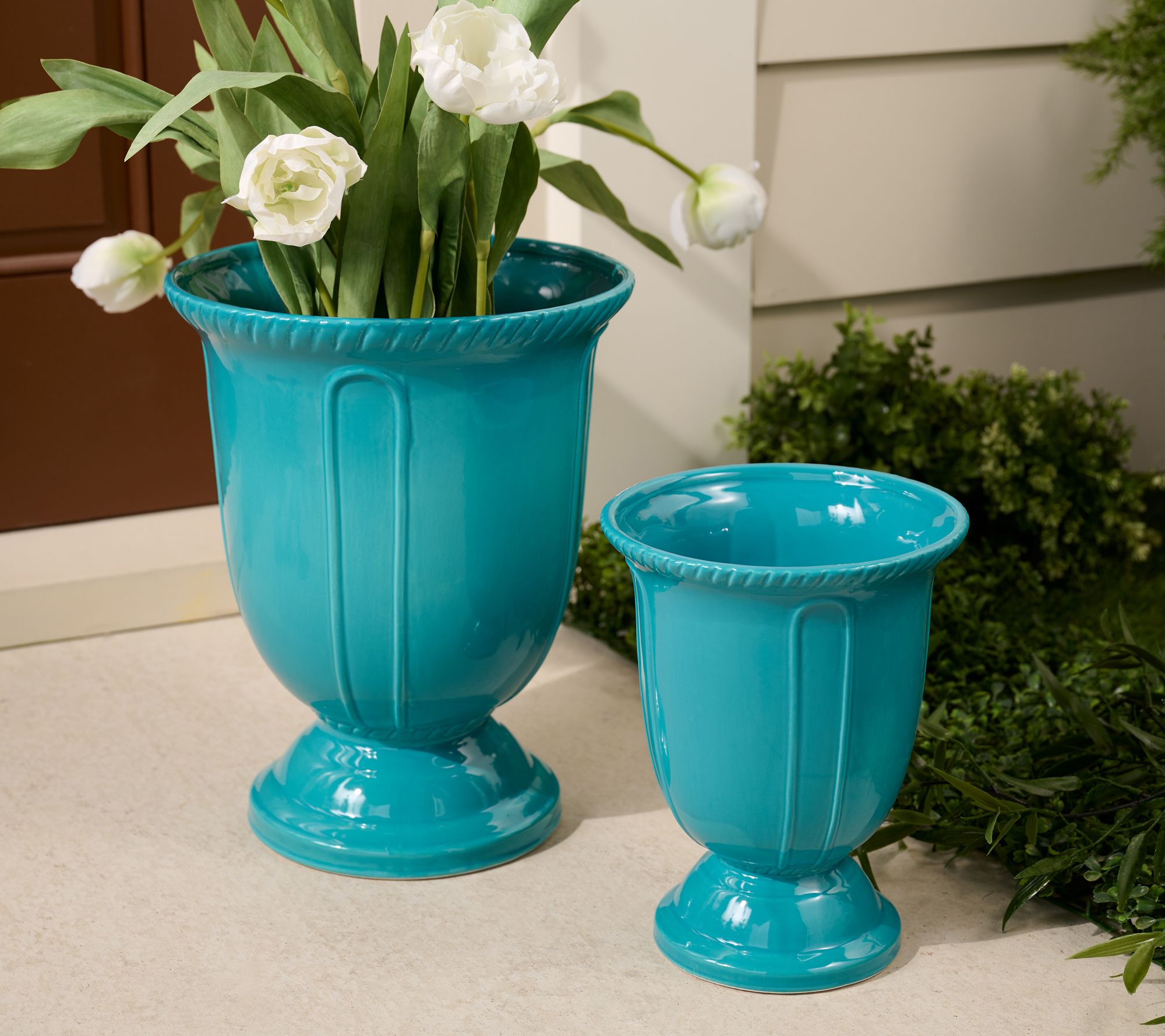 Garden Reflections S/2 Staggered Height Ceramic Urn Planters