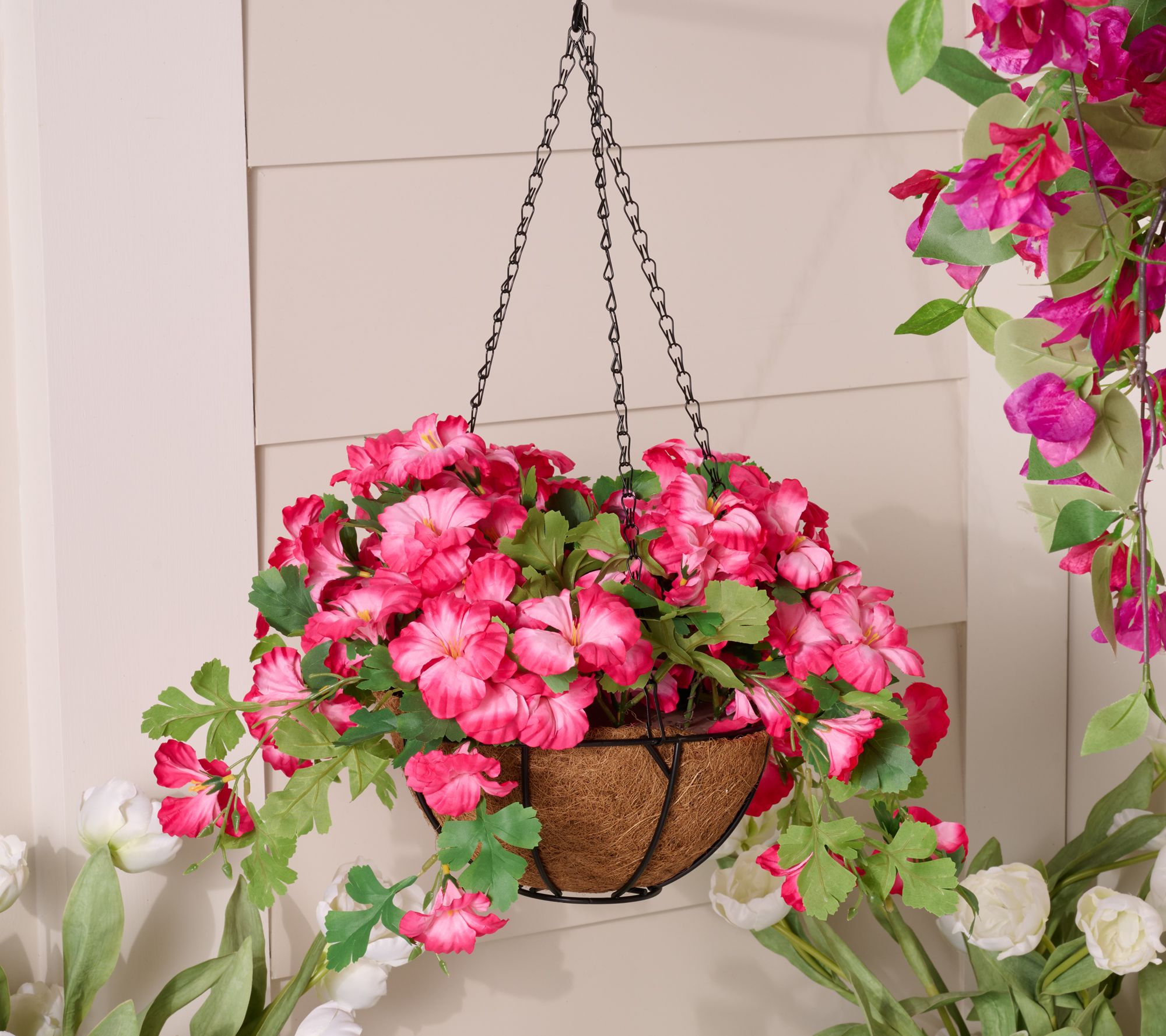 Wicker Park 20" Faux Impatiens Hanging Basket
