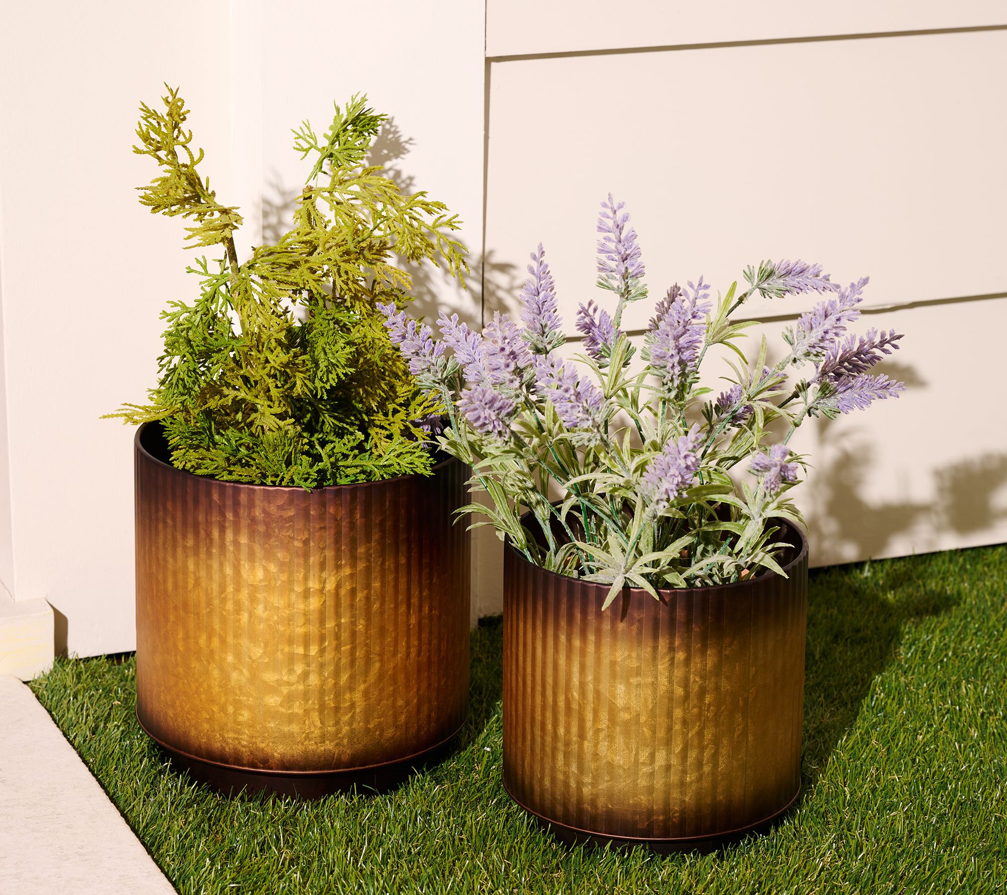 "As Is" Garden Reflections Set/2 Metal Planters with Ridges