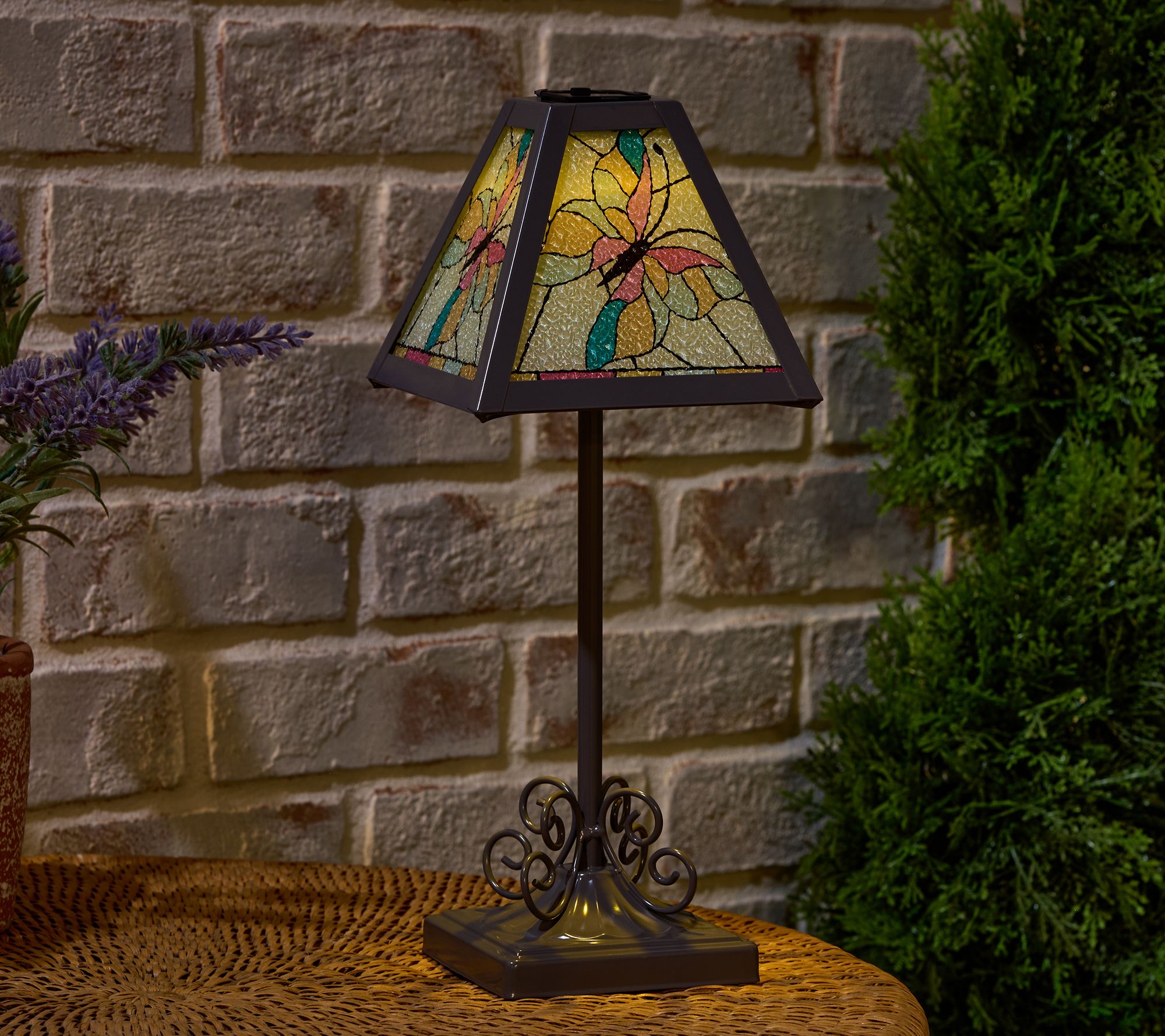 Garden Reflections Solar Faux Stained Glass Table Lamp