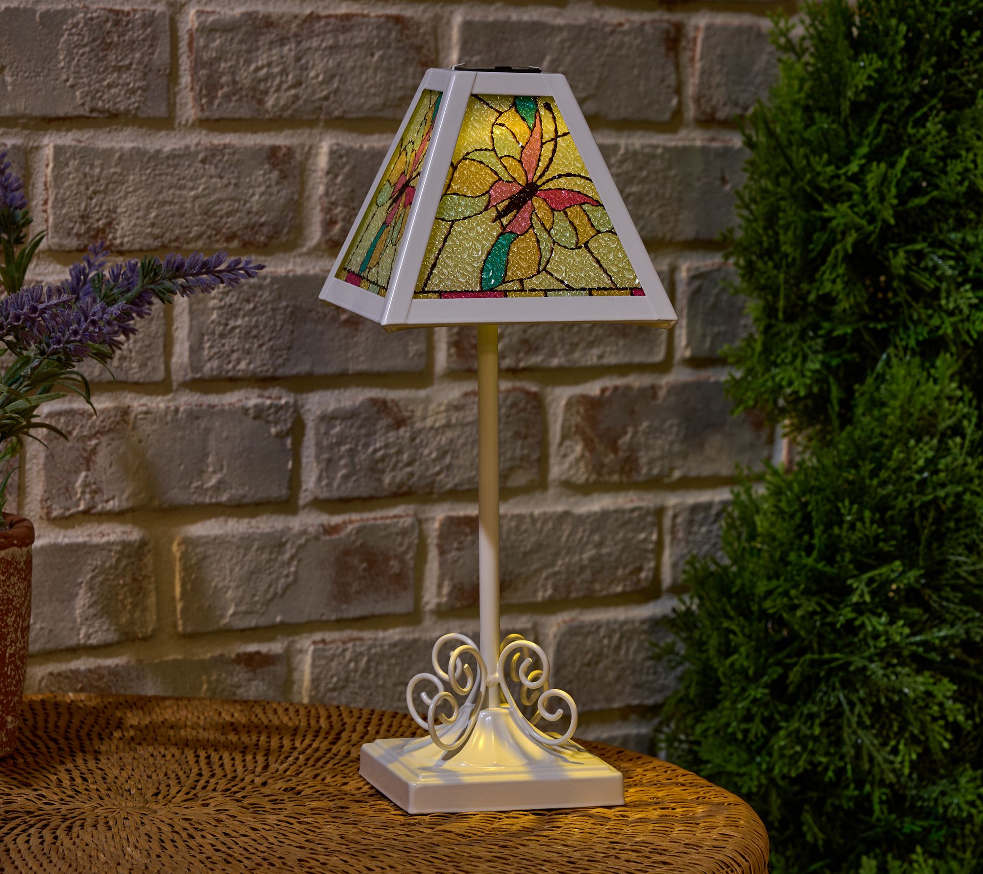 Garden Reflections Solar Faux Stained Glass Table Lamp