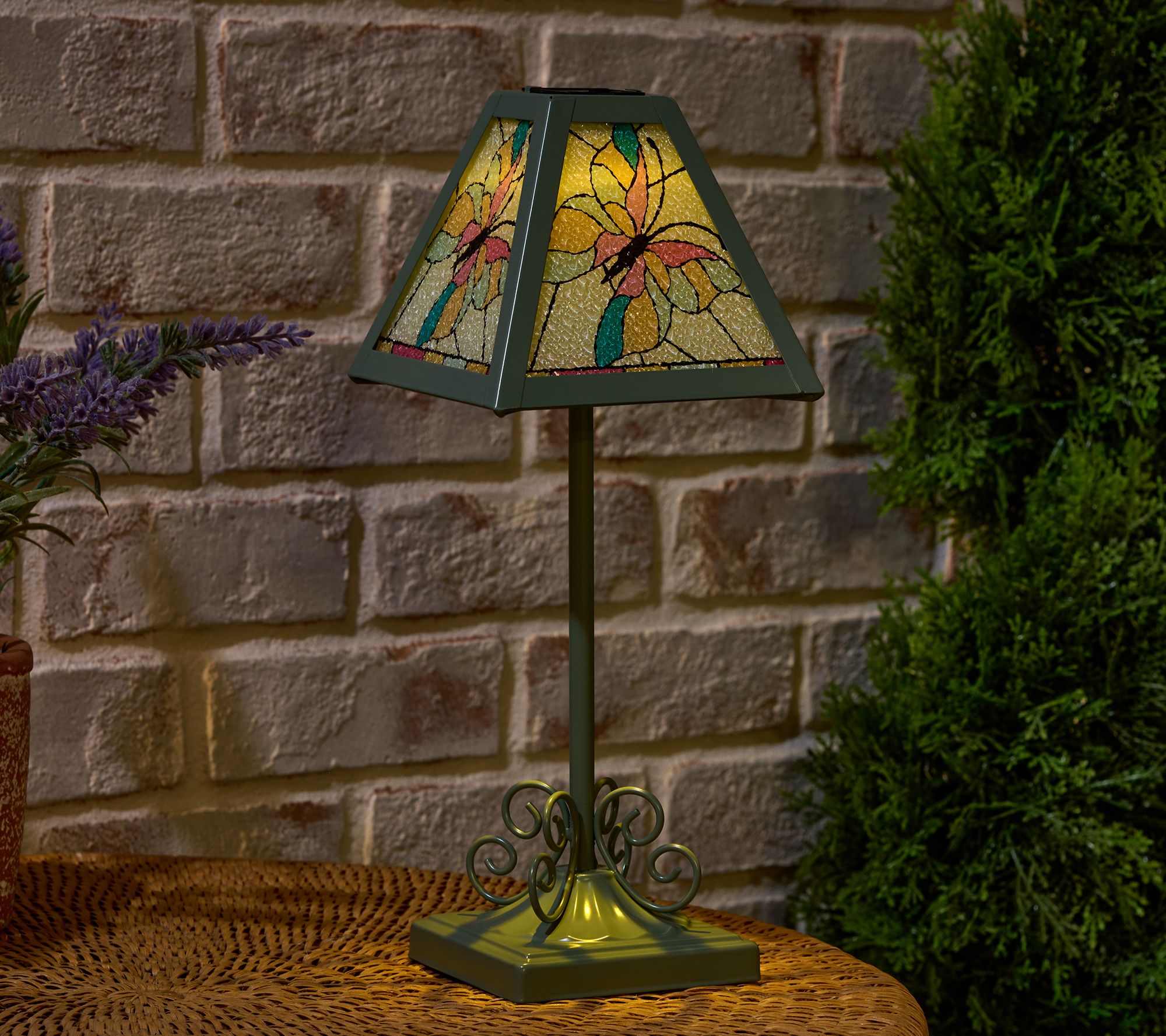 Garden Reflections Solar Faux Stained Glass Table Lamp