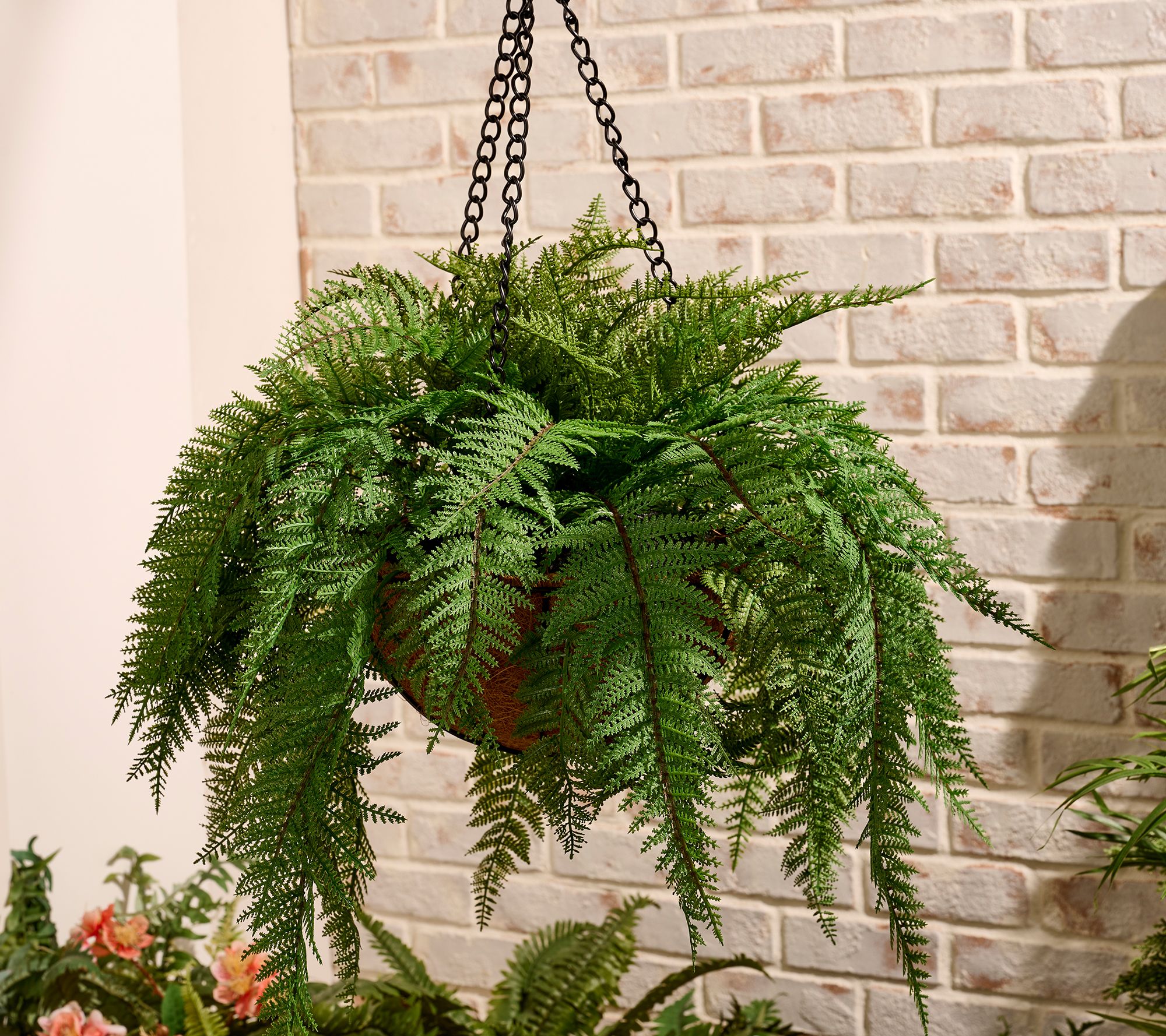 Garden Reflections 18" Faux Fern with Faux Soil Hanging Basket