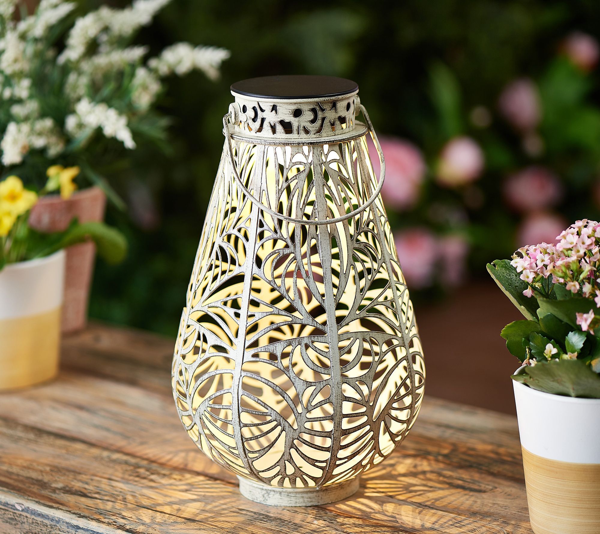 Garden Reflections 12" Metal Lantern With Light
