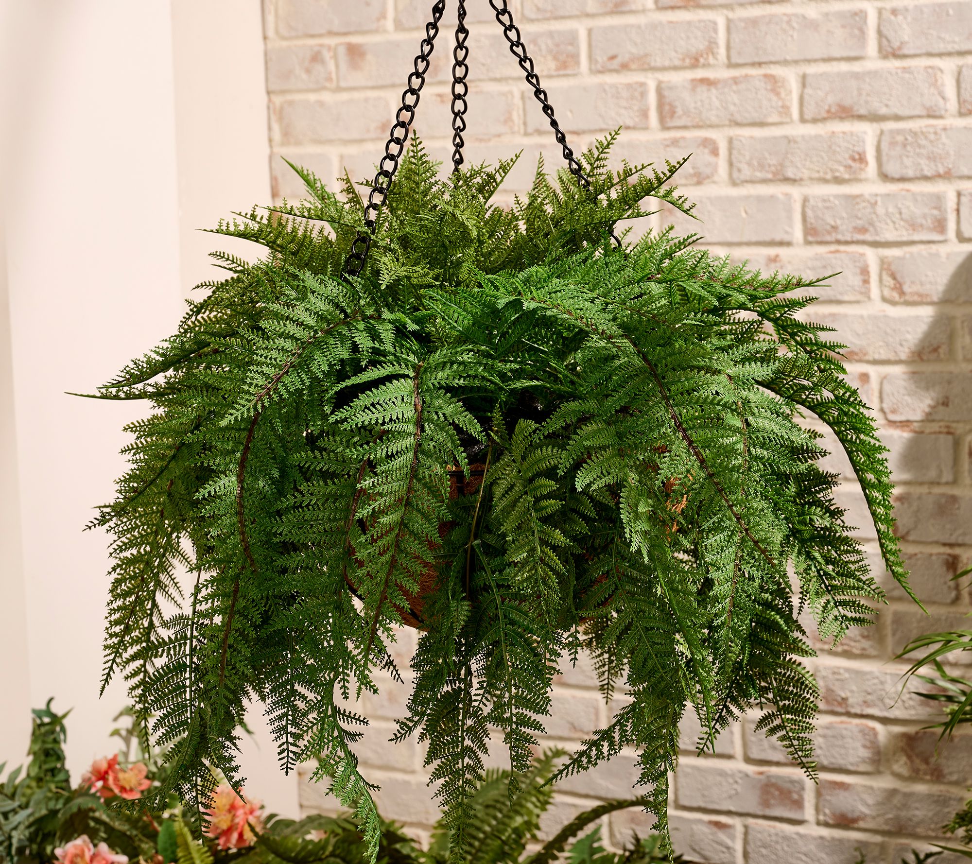 Garden Reflections 22" Faux Fern with Faux Soil Hanging Basket