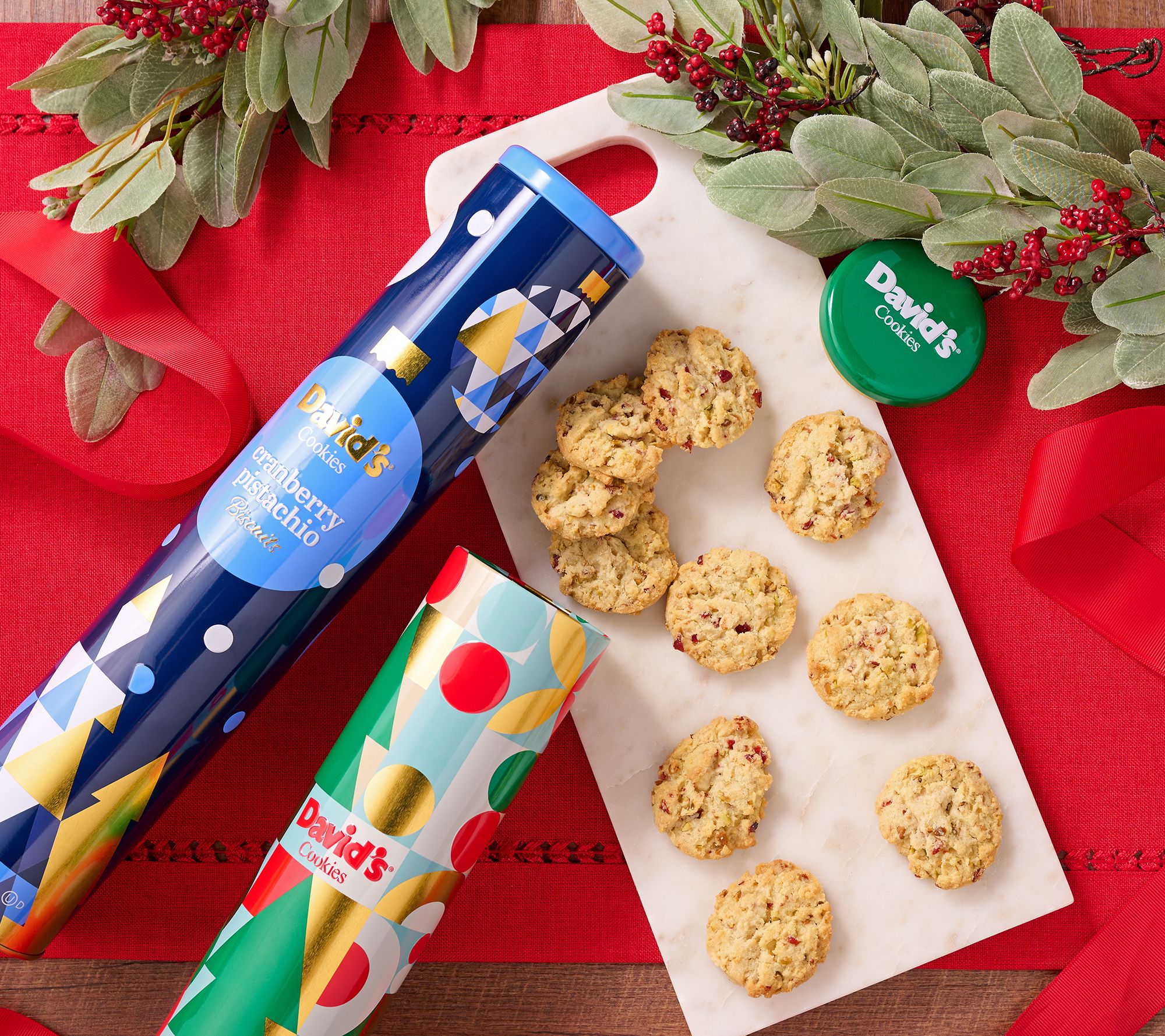David's Cookies Set of 2 Cranberry Pistachio Cookie Tins