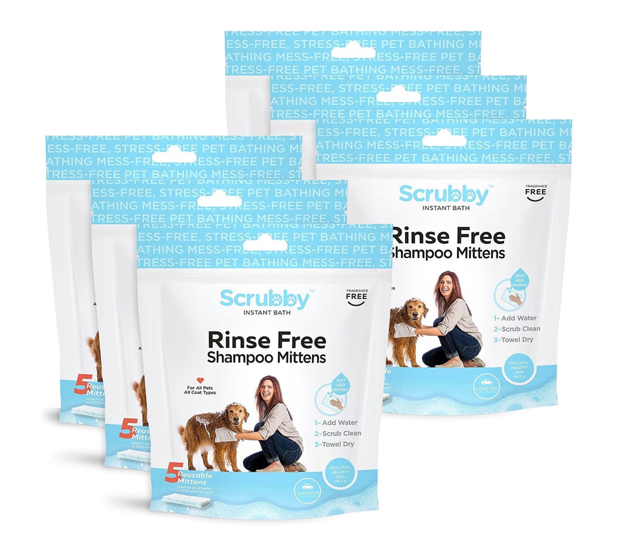  Scrubby Pet 30pc Rinse Free On-the-Go Shampoo Pet Mittens