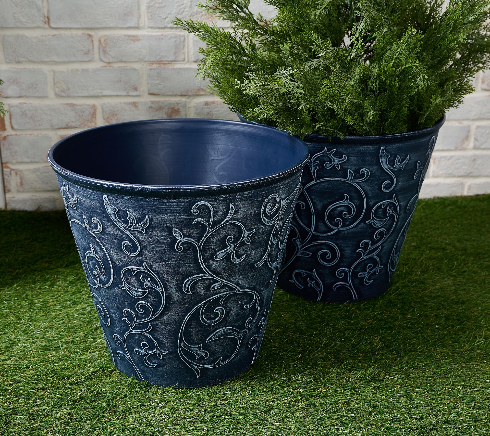 Garden Reflections 15" Diameter Scroll Design Planter 2-pack