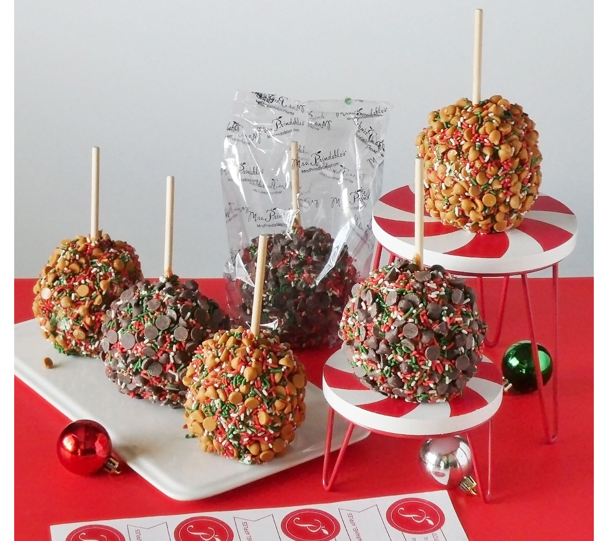 SH12/7 Mrs. Prindables 6pc Large Holly Jolly Caramel Apples