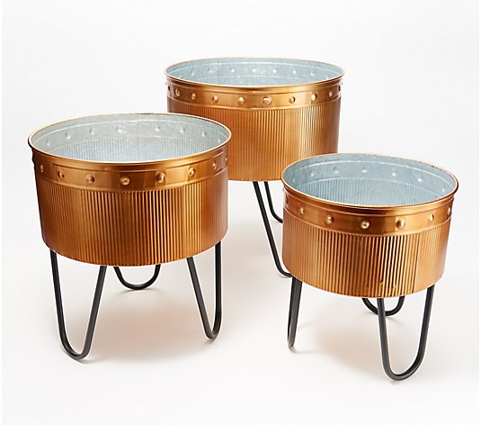 Barbara King Set of 3 Copper Planters with Metal Feet
