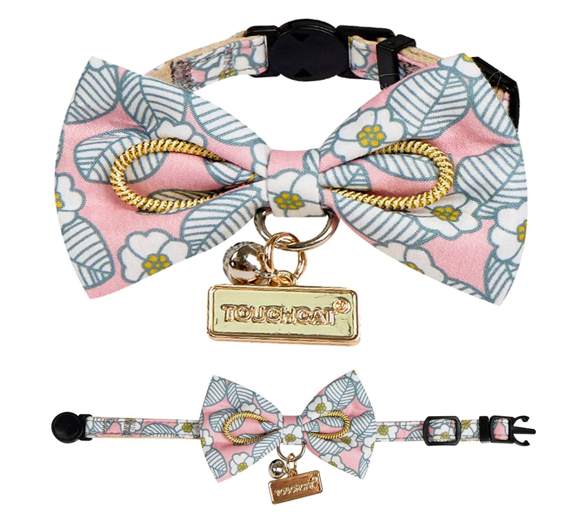 Touchcat Floral Patterned Cat Collar with Bow -Pink