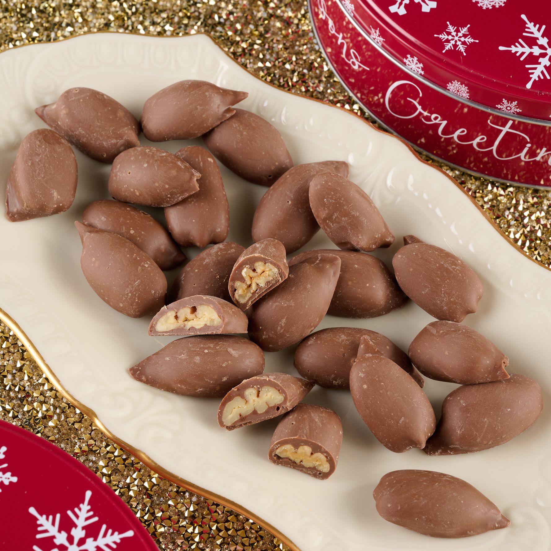Mascot Pecan Set of (2) 14oz Chocolate Covered Pecans in Gift Tins