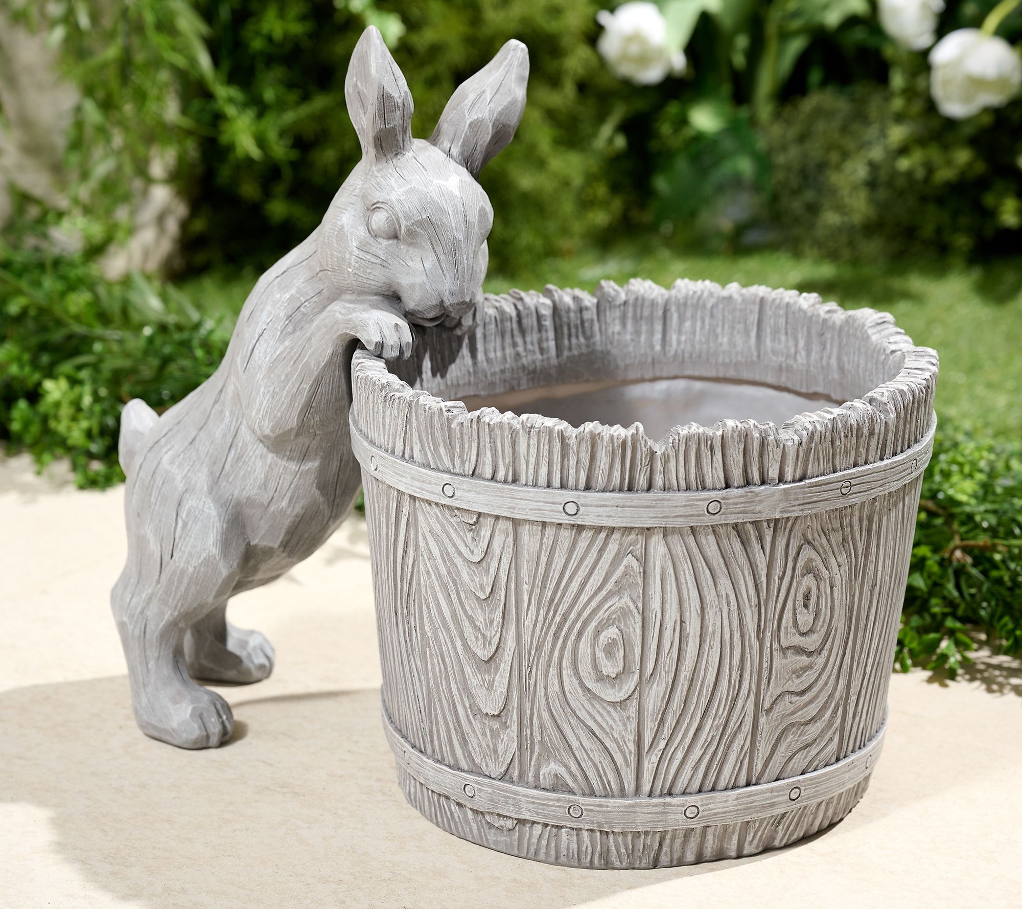 "As Is" Girl Next Door 11" Whiskey Barrel Planter with Peeking Animal