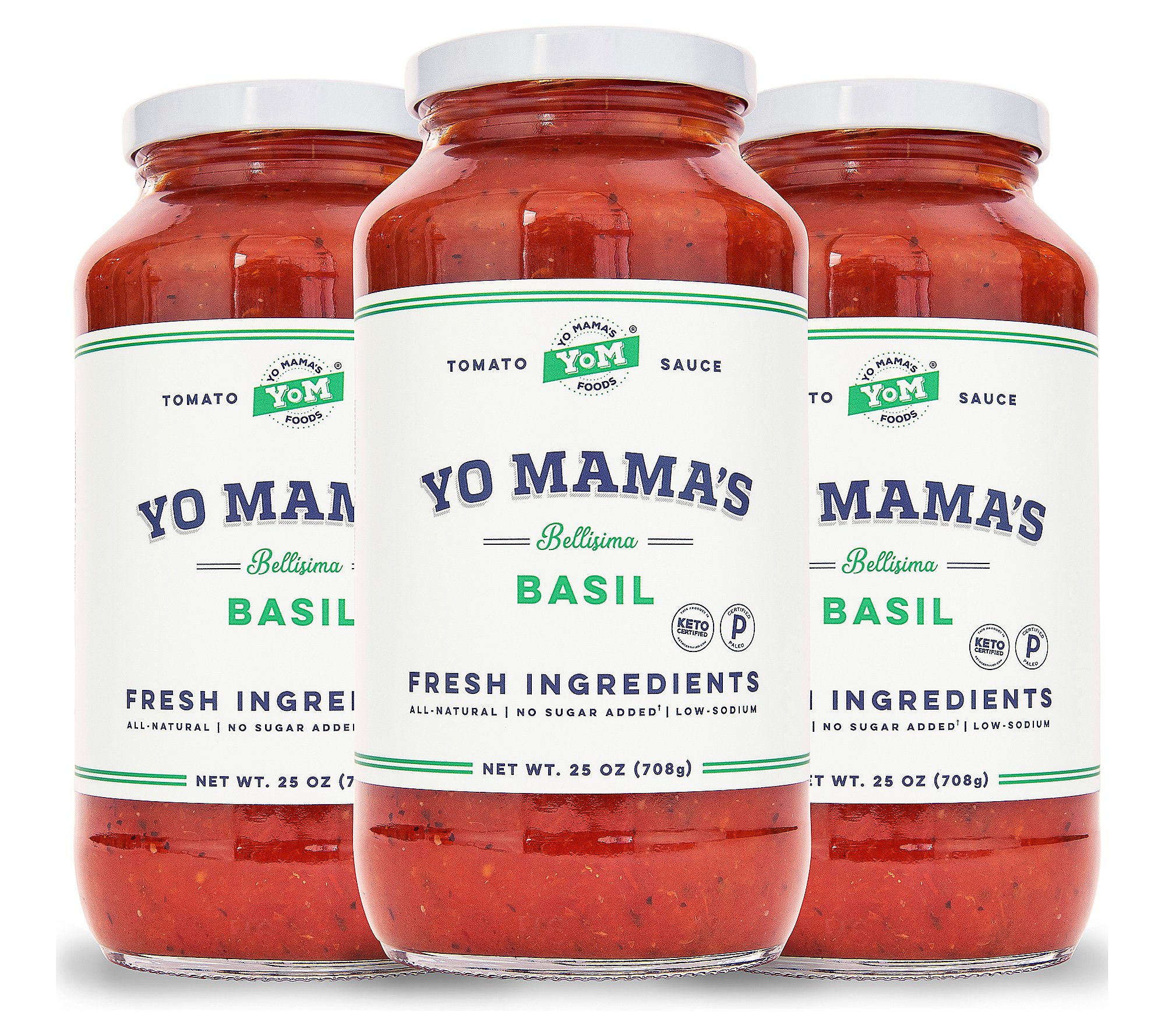 Yo Mama's (3) 25oz Jars of Bellisima Basil Sauc e