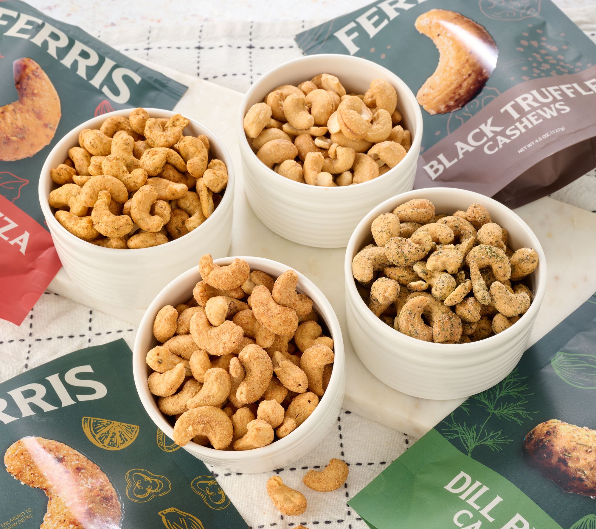 Ferris Nut Co. (4) 4.5oz Resealable Bags Seasoned Cashews