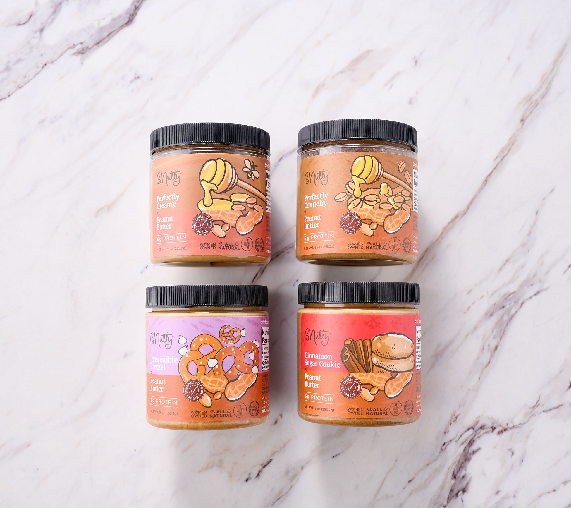 Bnutty (4) 9 oz. Gourmet Peanut Butter Speads