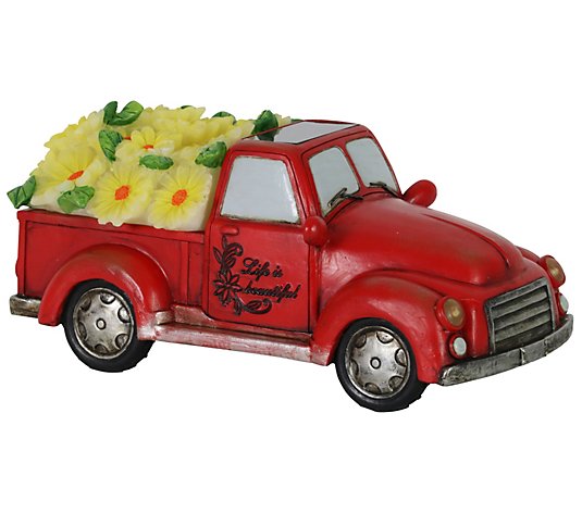 Exhart Solar Red Truck with LED Sunflowers