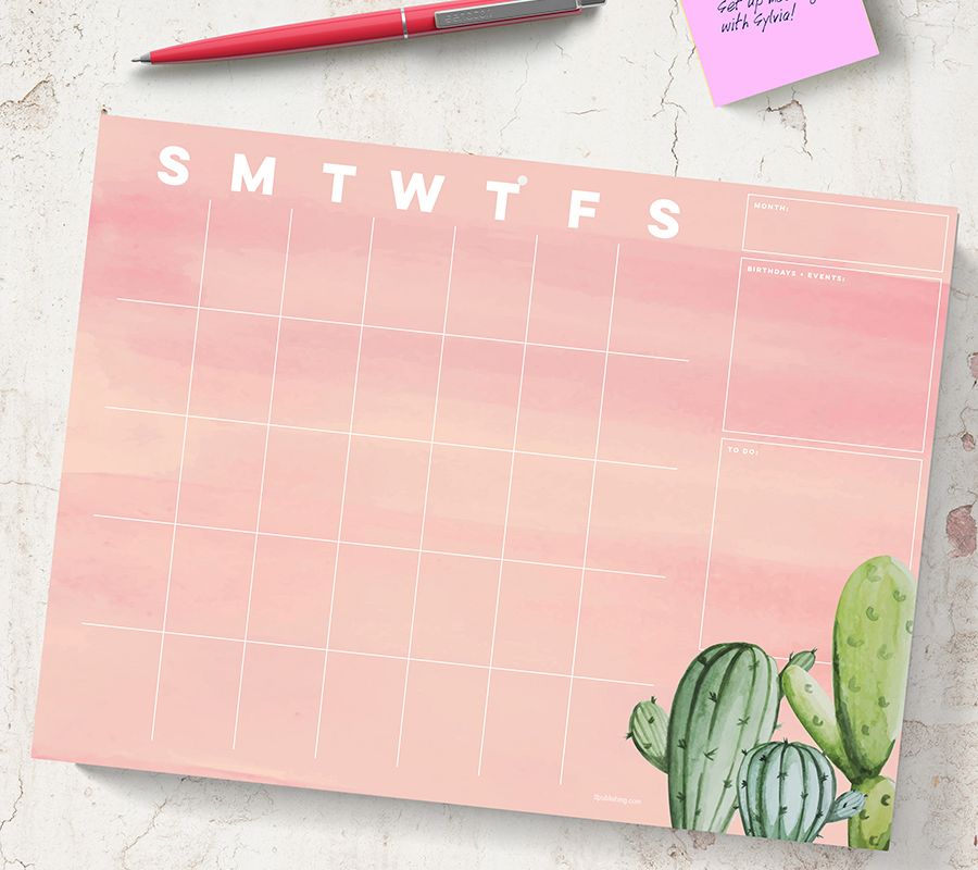 Cactus Open Dated Mini Desk Pad Calendar Qvc Com