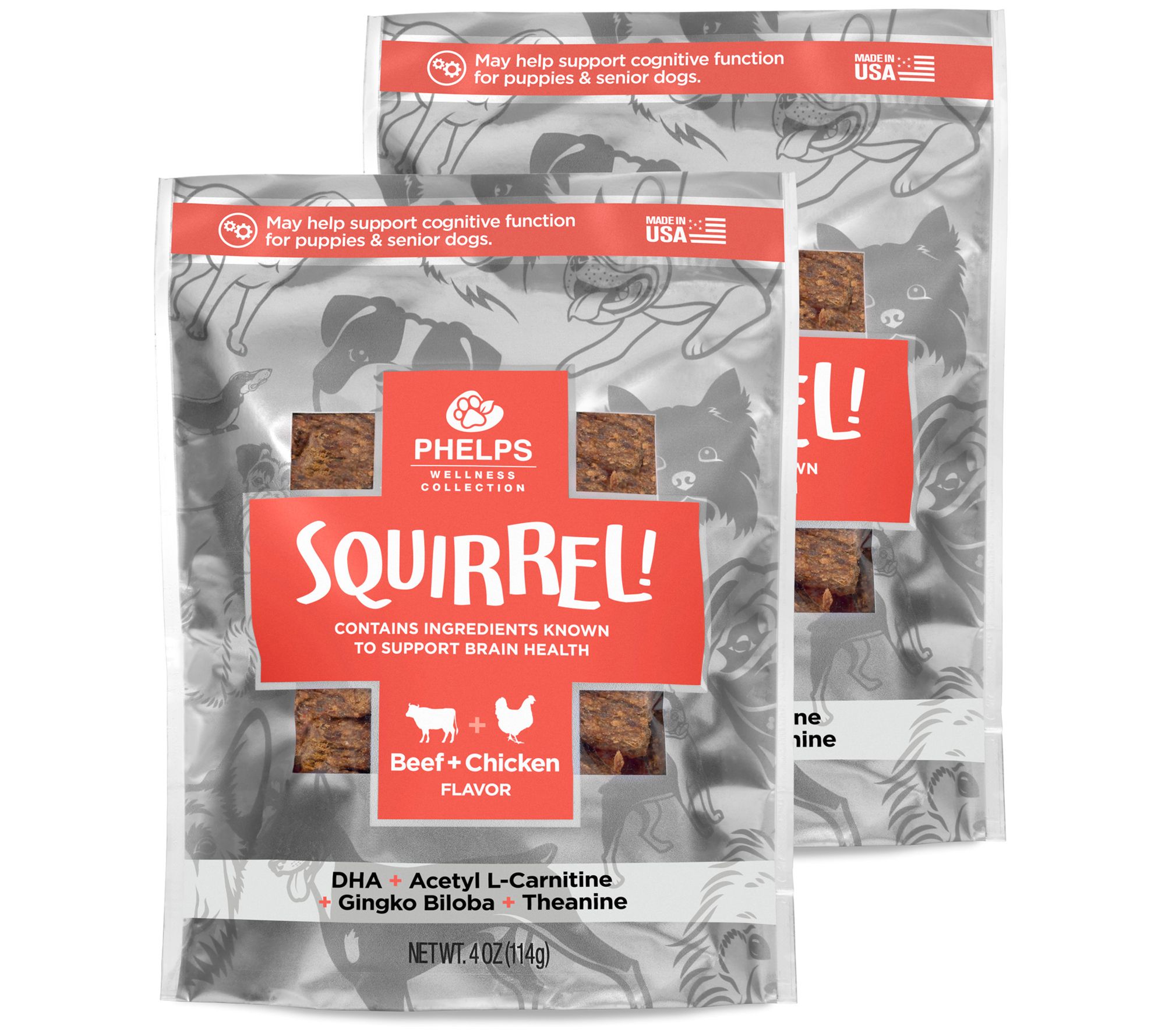 Phelps Wellness Squirrel Attention Focusing DogTreats 2 Pack