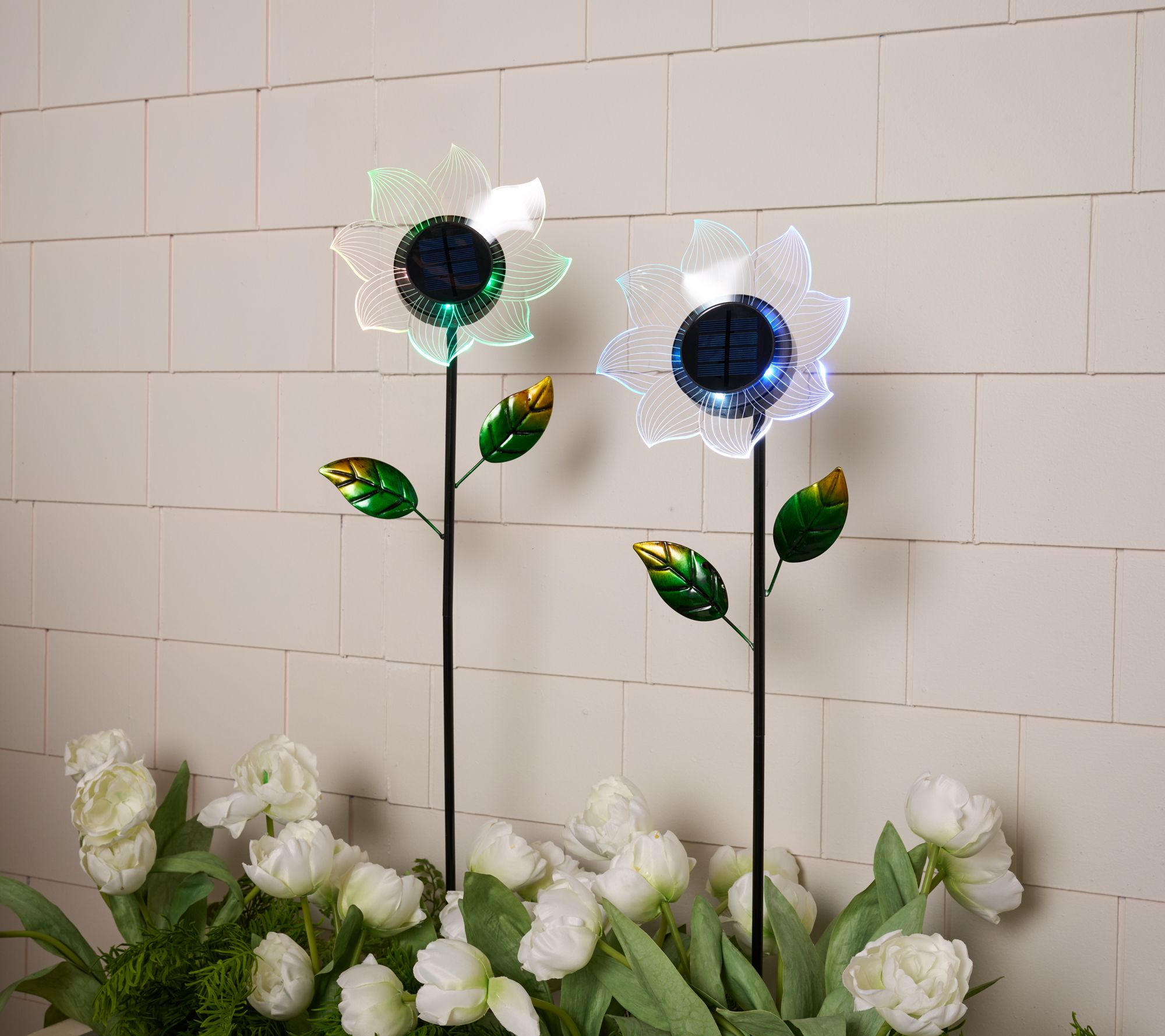 Jennings Set of 2 Solar Standing Fibre Flower Stakes