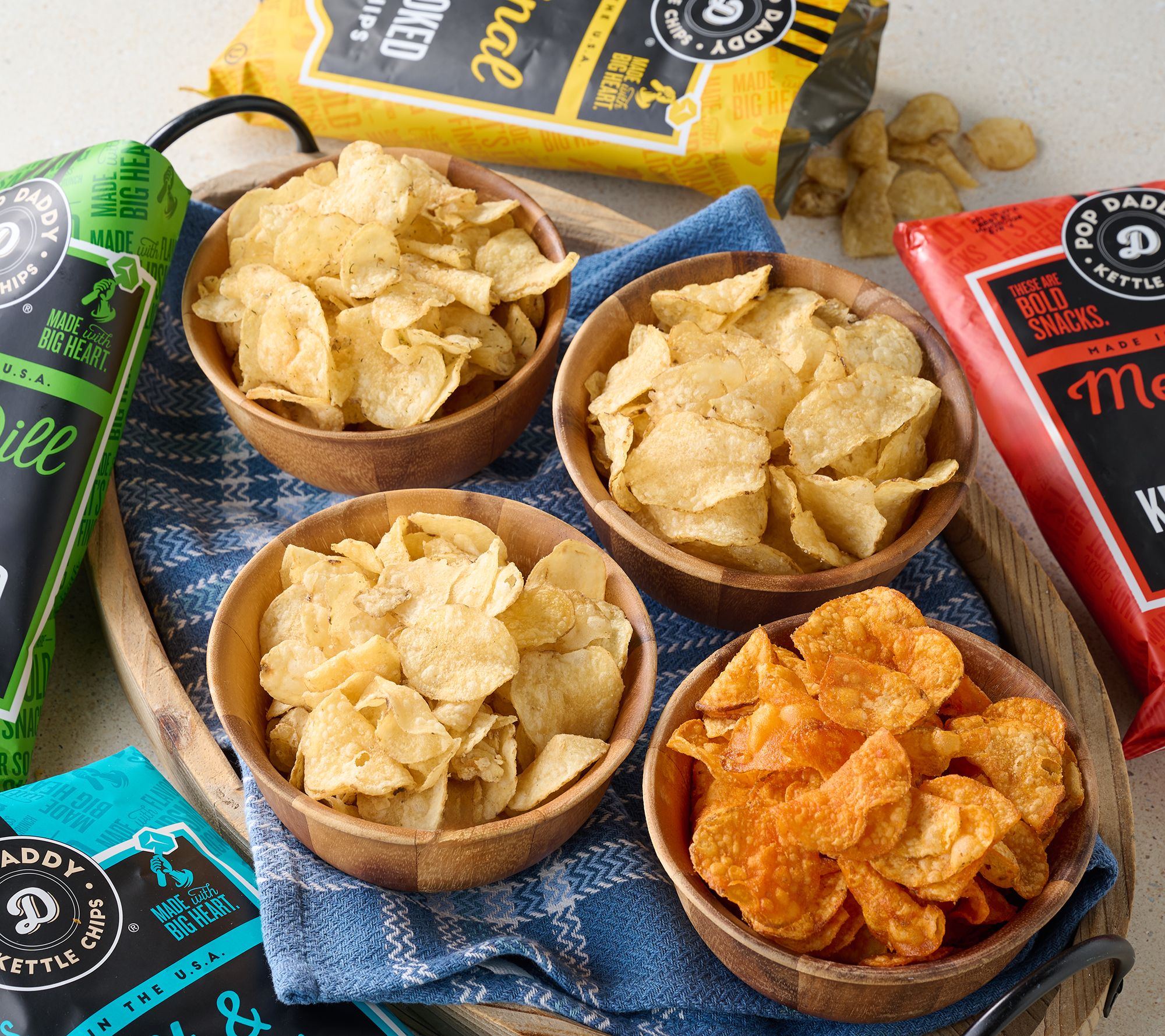 Pop Daddy (4) 5oz Bags Hand Seasoned Kettle Cooked Potato Chips