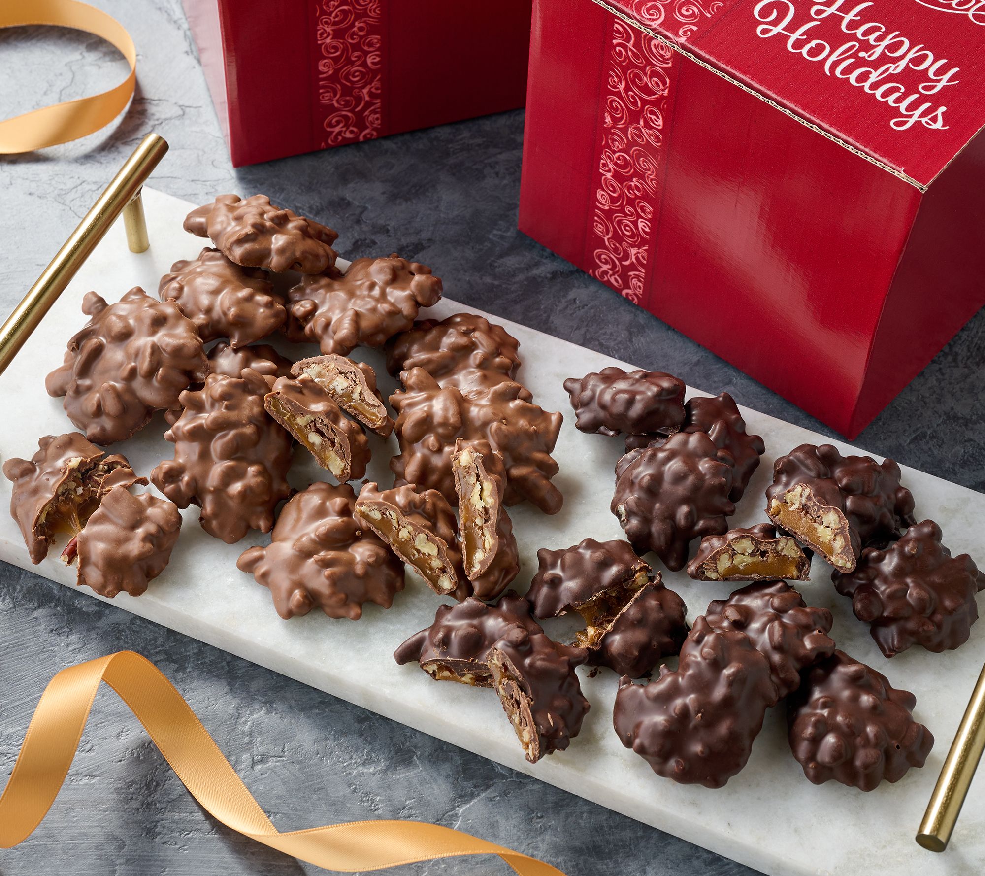 Mascot Set of (2) 1.5lb Boxes Chocolate Pecan Clusters - QVC.com