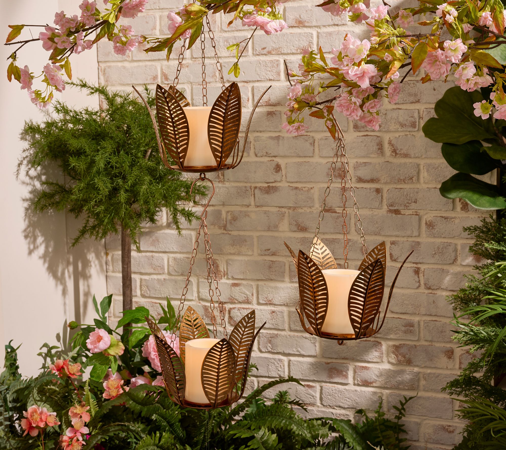 "As Is" Garden Reflections Hanging Lotus Flowers with Outdoor Candles