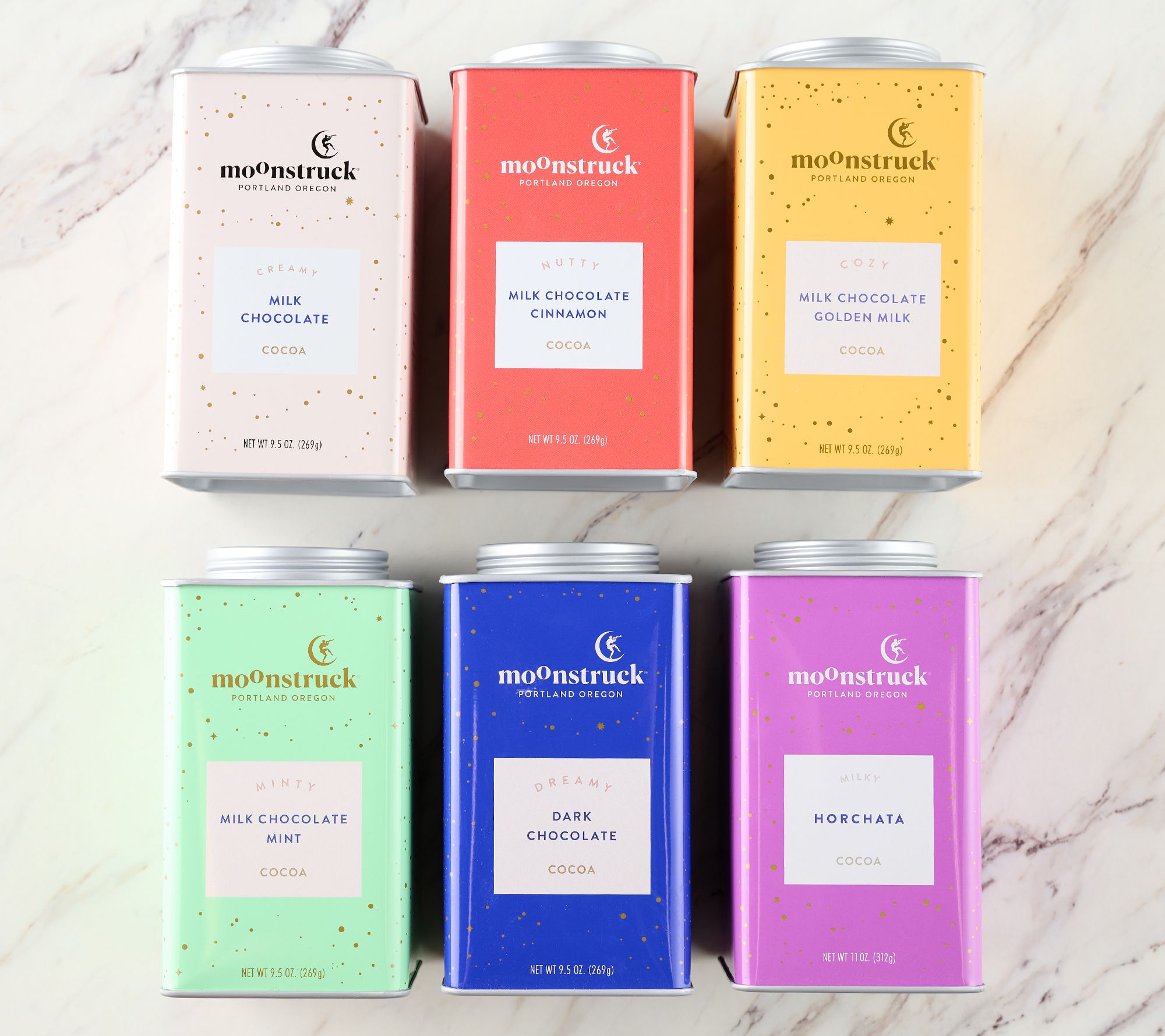 SH12/8 Moonstruck 6 Jumbo Assorted Decadent Hot Cocoa Tins