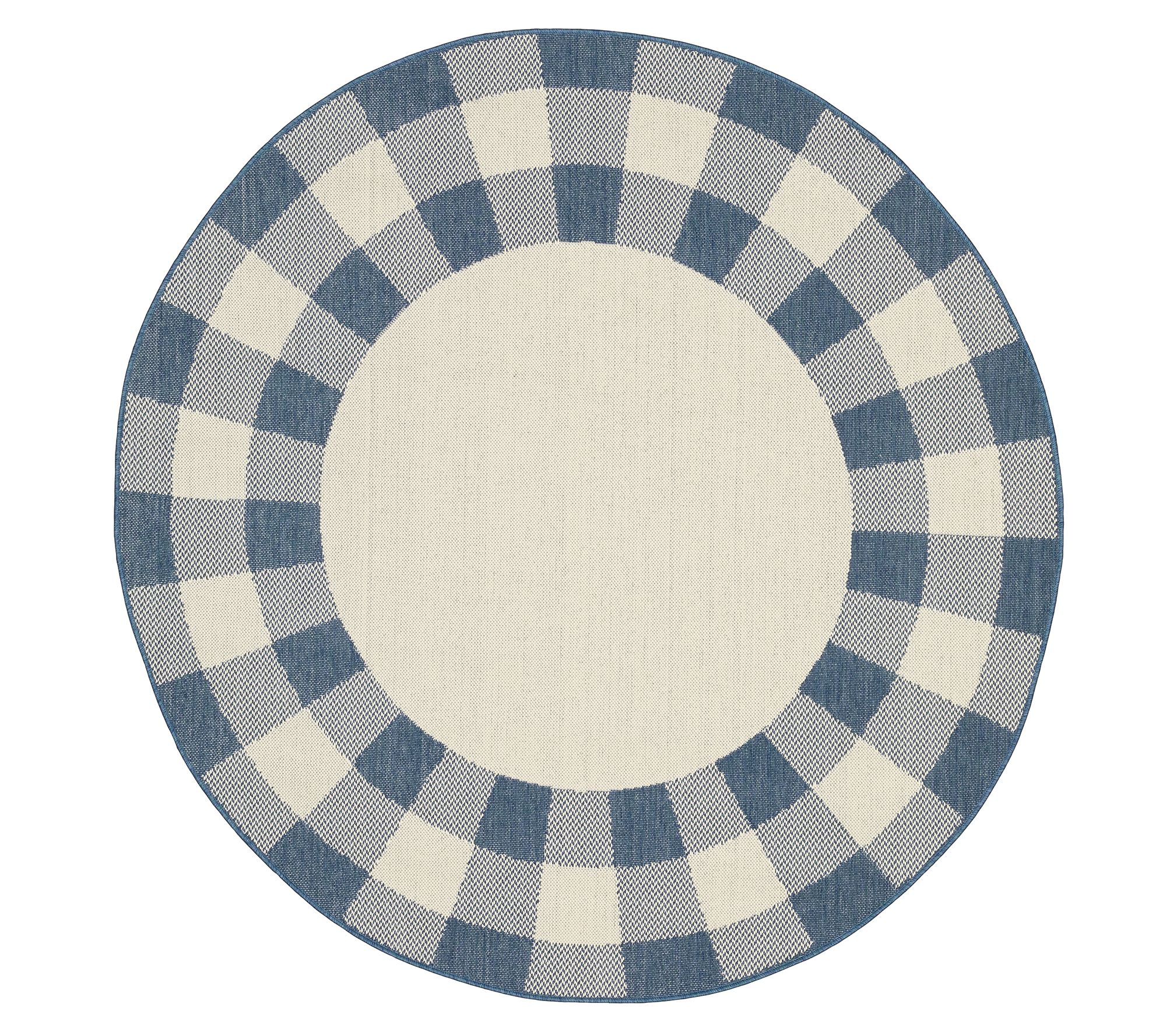 (QVC) Q2 Veranda Living 78" Round Farmhouse Plaid Indoor/Outdoor Rug