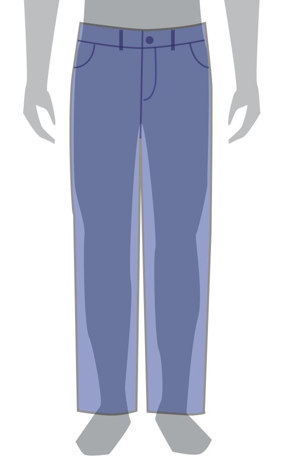 Semi-fitted bottoms for men, showing a fit that follows the body with added ease.