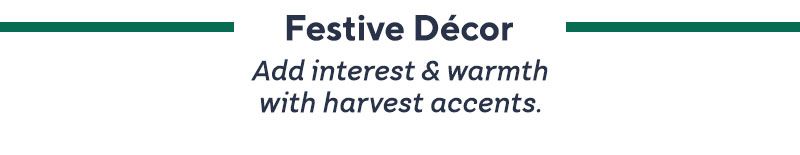 Festive Décor. Add interest & warmth with harvest accents.