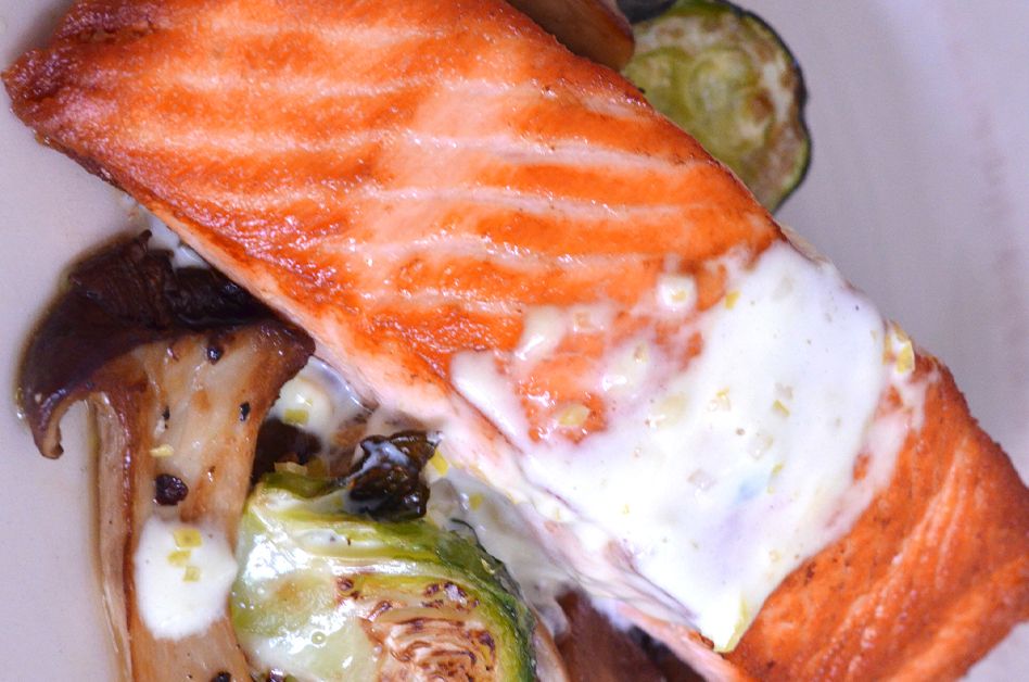 Pan-Roasted Salmon with a Lemon Garlic Cream Sauce