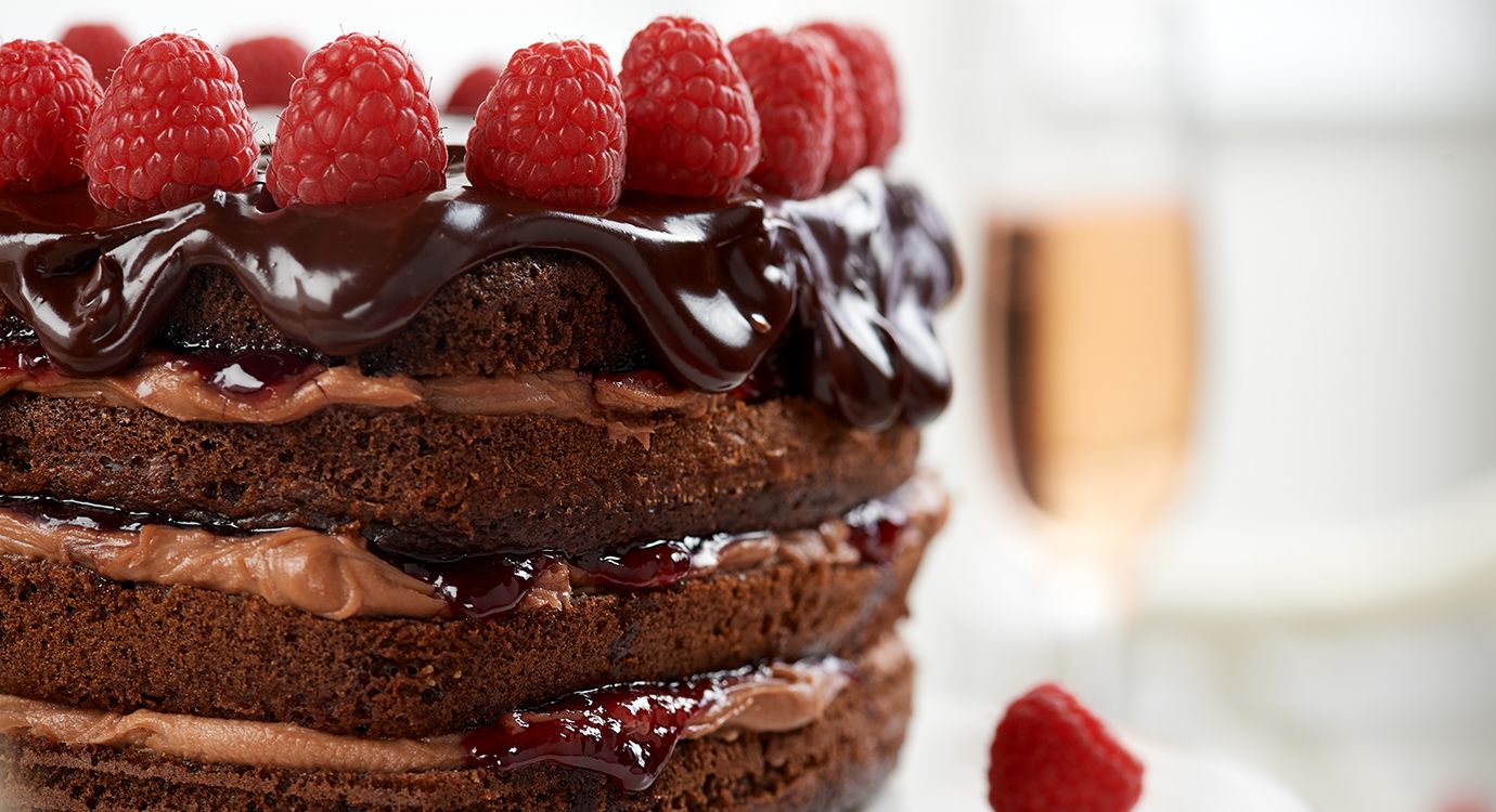 Chocolate Raspberry Layer Cake with Ganache 