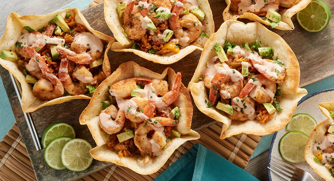 Taco salad bowls with prawns recipe