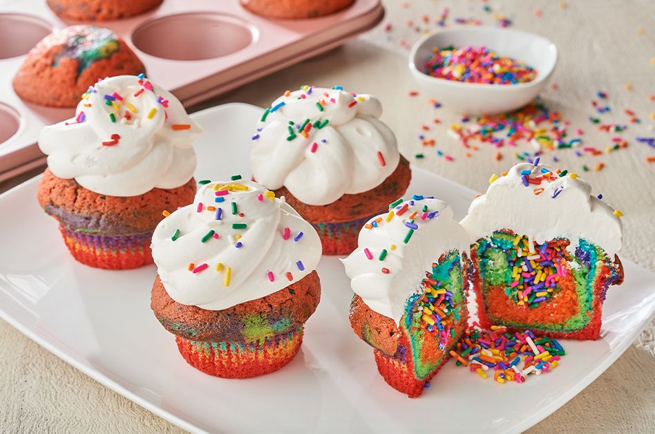 Rainbow Cupcakes with Cloud Frosting 