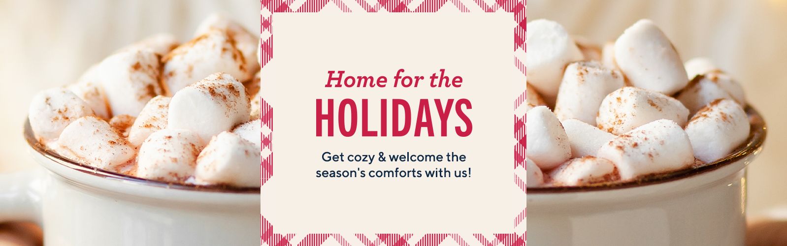 Home for the Holidays.  Get cozy & welcome the season's comforts with us!